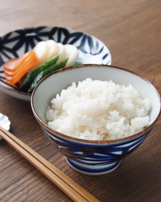 Blue & White Hand-Painted Japanese Rice Bowl - Hasami Ware 2