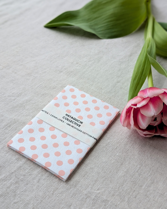 Upcycled Cotton Pulp Small Cards - Dots Silver x Pink | Set of 3 2.75 x 4” with tulip