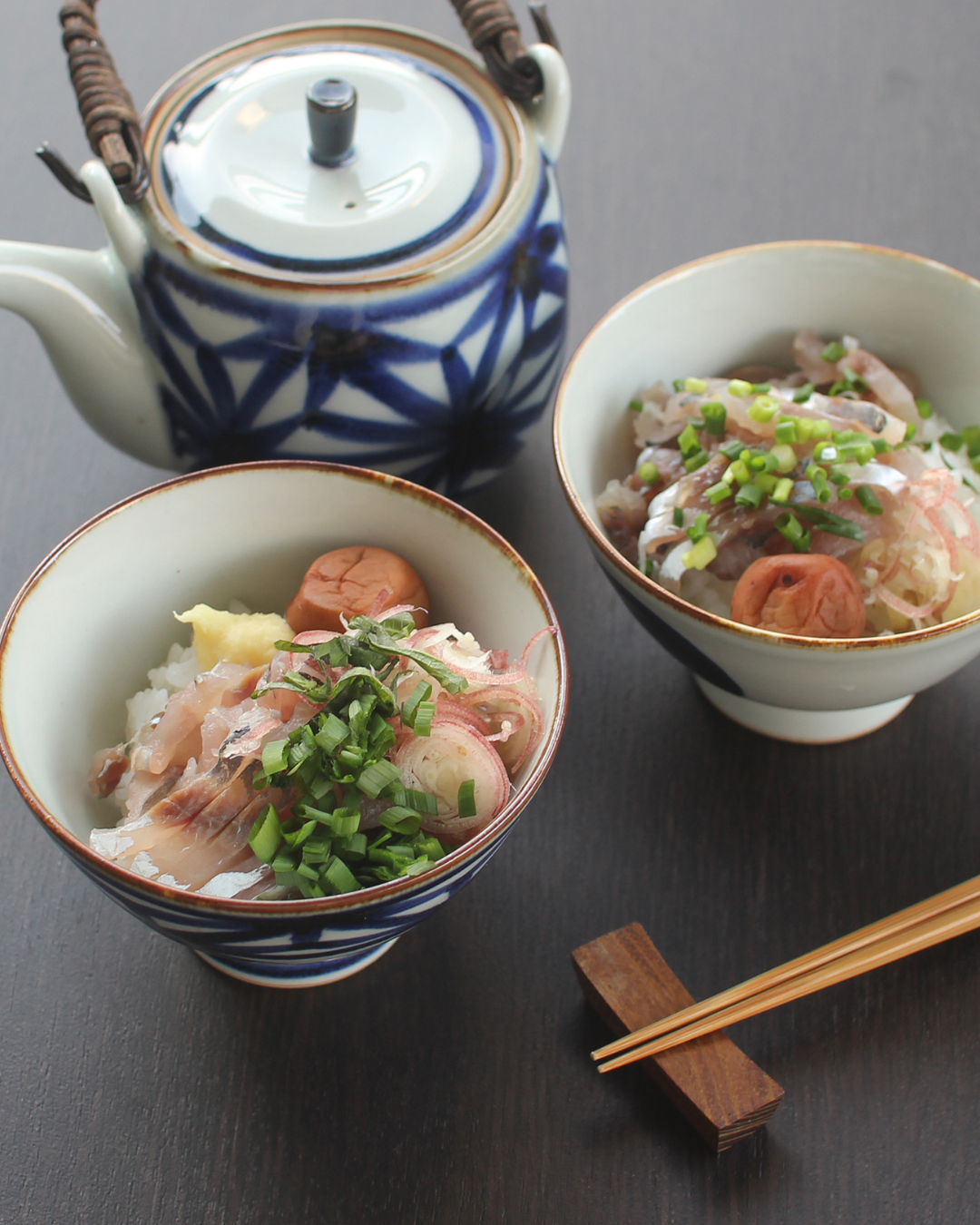 Blue & White Hand-Painted Japanese Rice Bowl - Hasami Ware 3