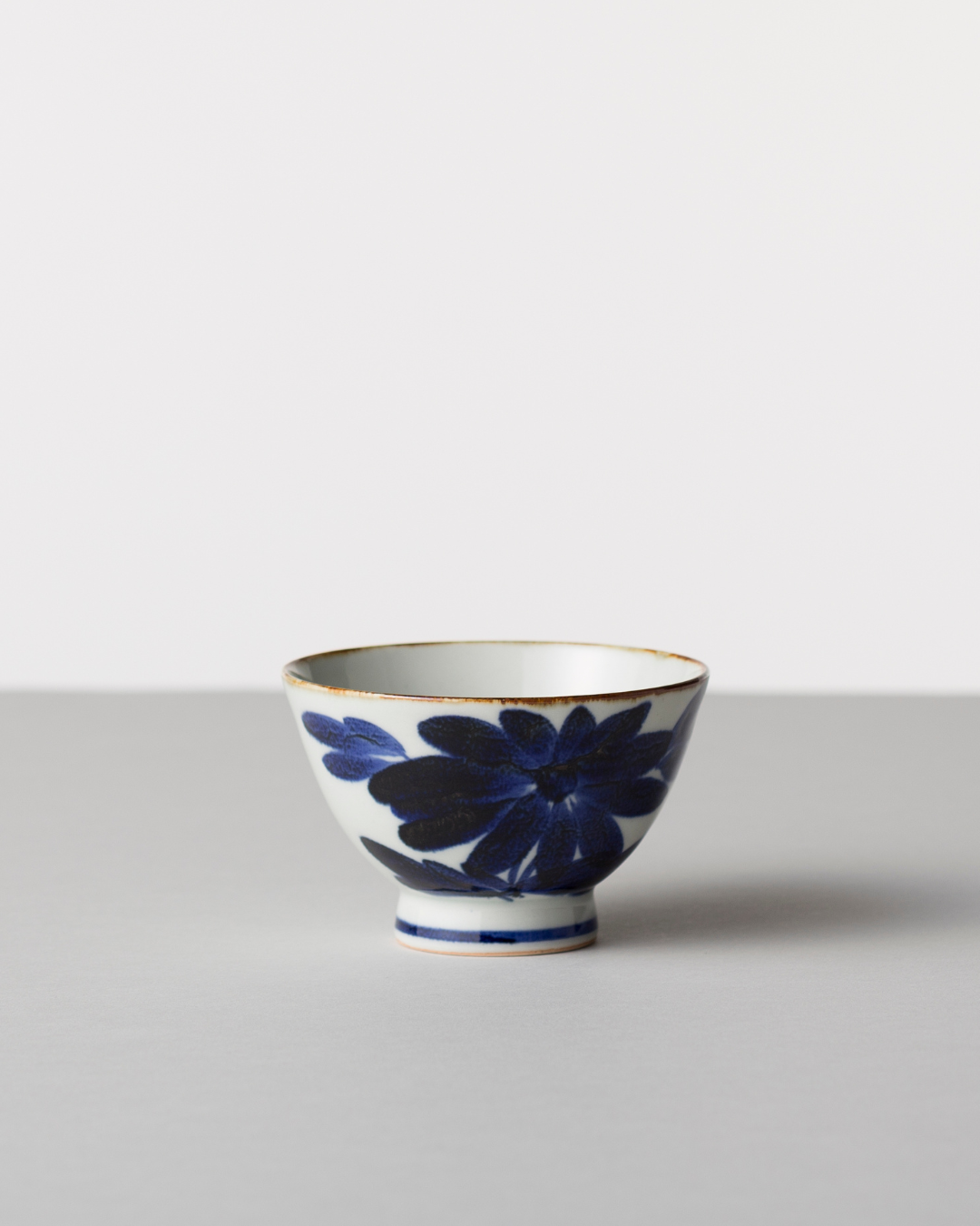 Blue & White Hand-Painted Japanese Rice Bowl - Hasami Ware Chrysanthemum