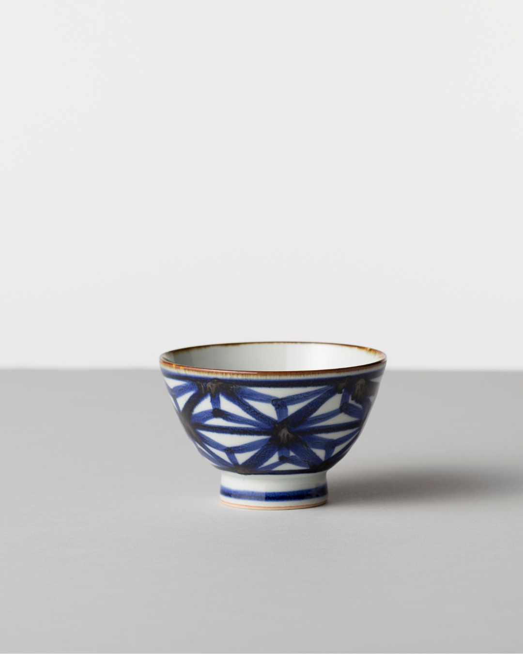 Blue & White Hand-Painted Japanese Rice Bowl - Hasami Ware hemp leaf