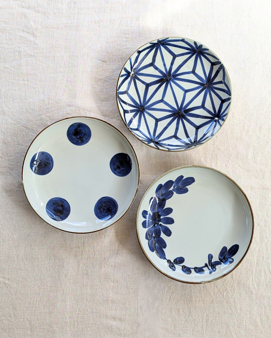 Blue & White Hand-Painted Japanese Large Plate 8.7" – Hasami Ware all three