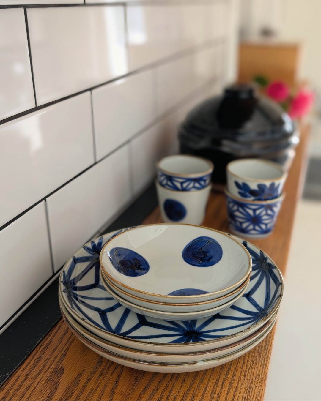 Blue & White Hand-Painted Japanese Large Plate 8.7" – Hasami Ware on the shelf