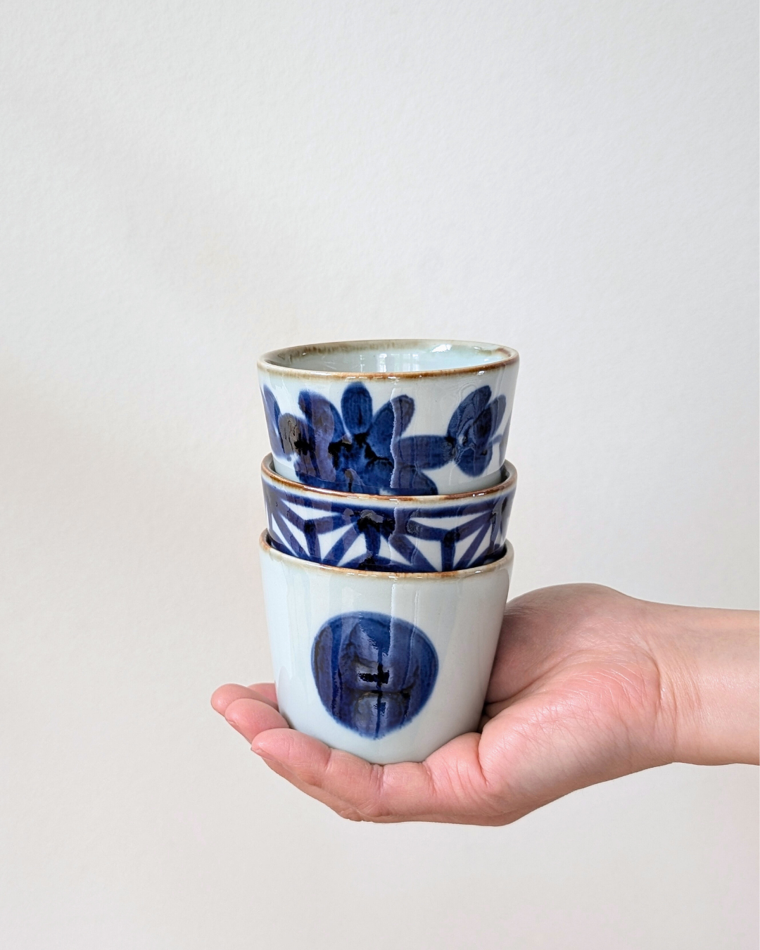Blue & White Hand-Painted Small Cup – Hasami Ware stacked